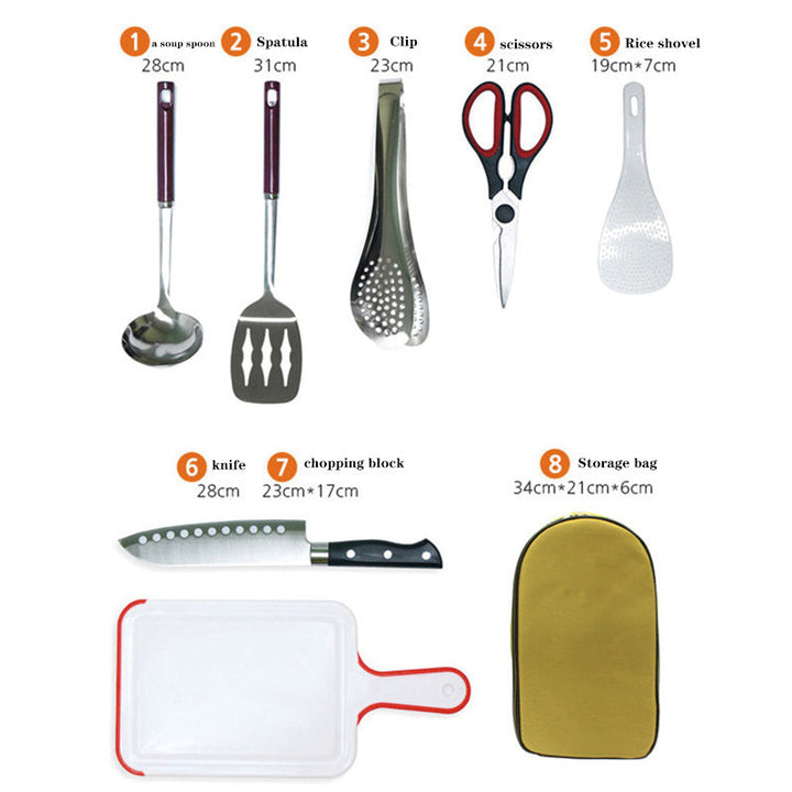 8-Pcs Camp Kitchen Utensil Set – Portable BBQ & Camping Gear