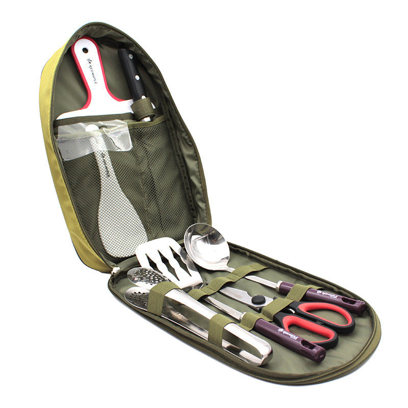 8-Pcs Camp Kitchen Utensil Set – Portable BBQ & Camping Gear