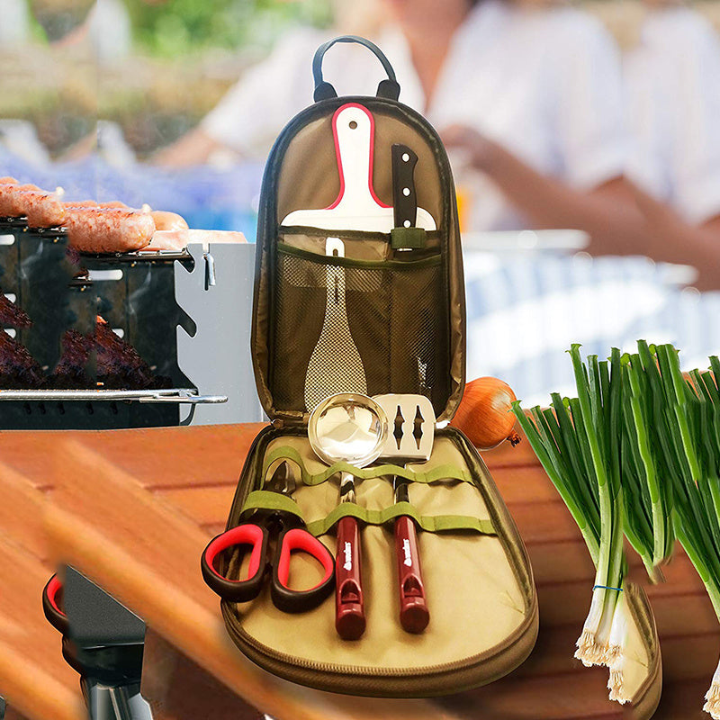 8-Pcs Camp Kitchen Utensil Set – Portable BBQ & Camping Gear