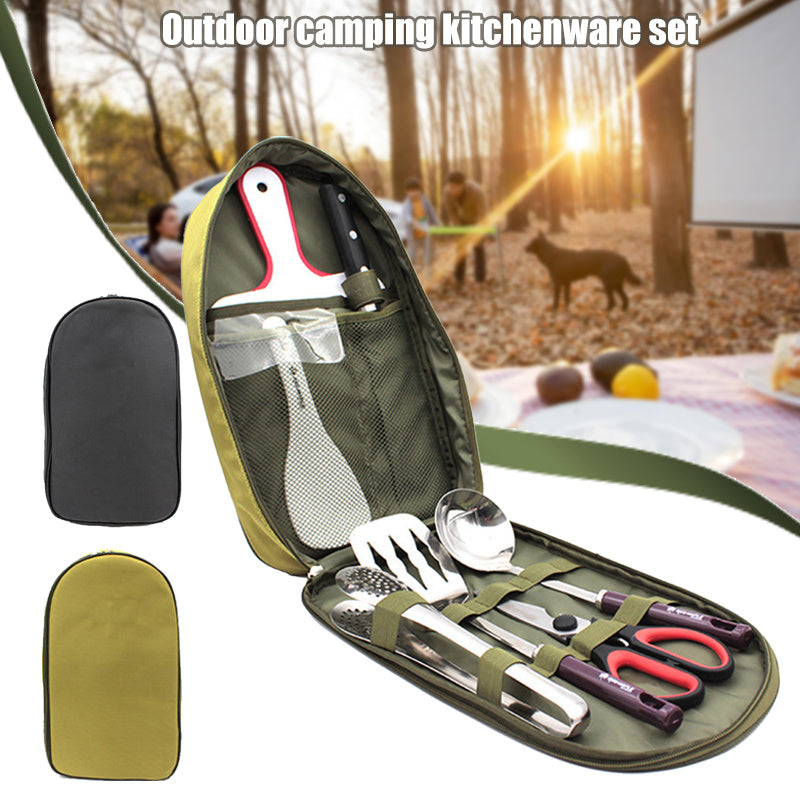 8-Pcs Camp Kitchen Utensil Set – Portable BBQ & Camping Gear