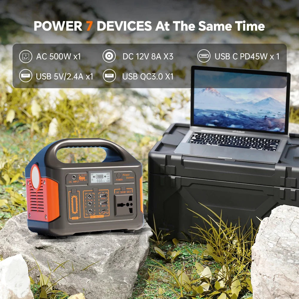 500W Portable Power Station Solar Generator LiFePO4 Battery UPS