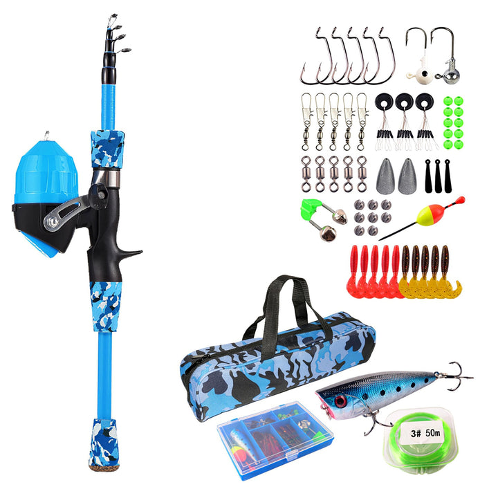 Kids Fishing Pole Starter Kit 56-Piece Telescopic Rod Combo