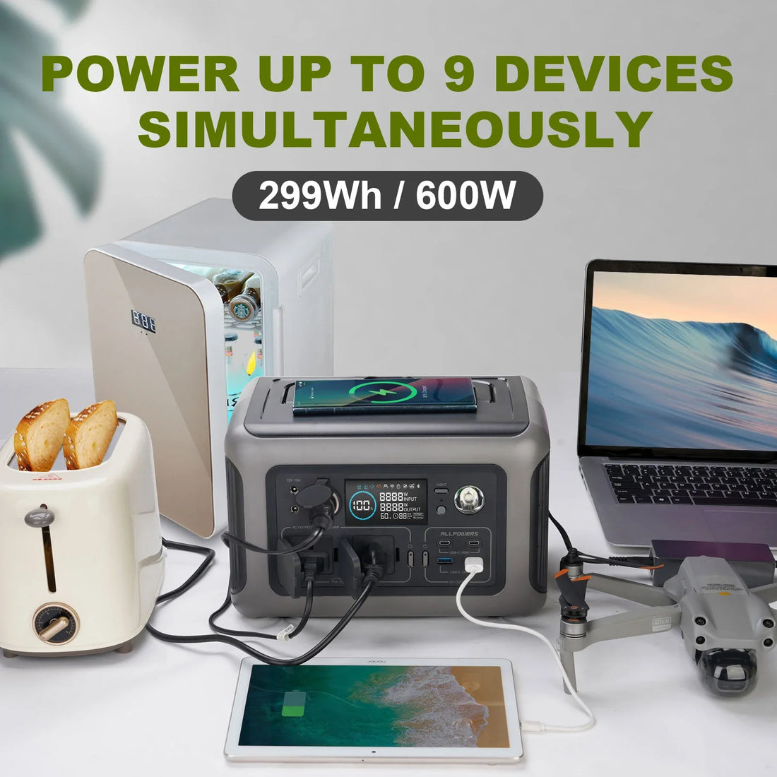 R600 Portable Power Station 299Wh LiFePO4 Battery 1200W Surge